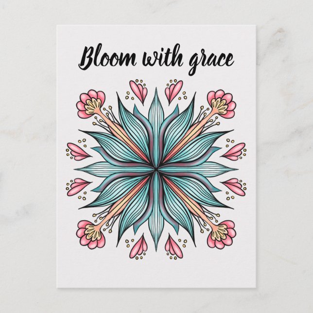 Modern Geometric Floral Typography - Blue Pink Postcard (Front)