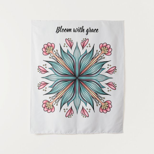 Modern Geometric Floral Typography - Blue Pink Tapestry (Front)