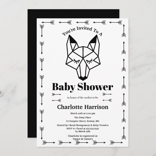 Modern Geometric Fox & Arrow Baby Shower Invitation (Front/Back)