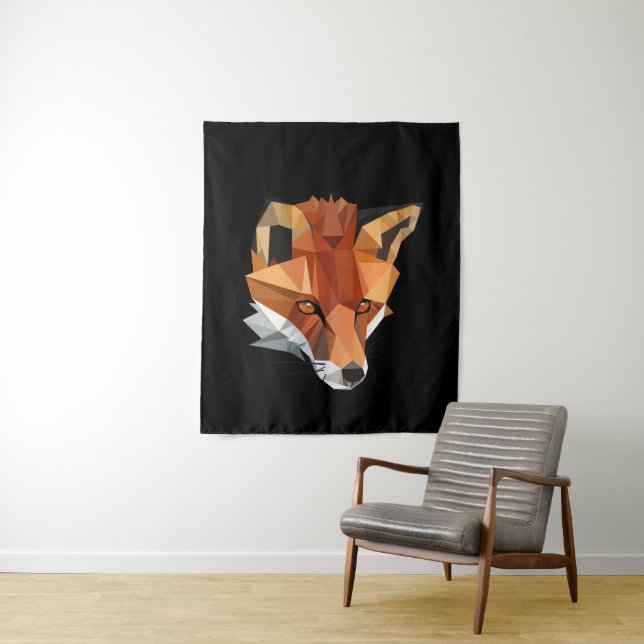 Modern Geometric Fox Face Tapestry (In Situ)
