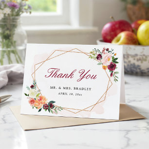 Modern Geometric Frame Chic Floral Thank You Card
