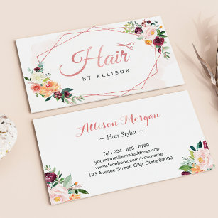 Modern Geometric Frame Floral Hair Stylist Business Card