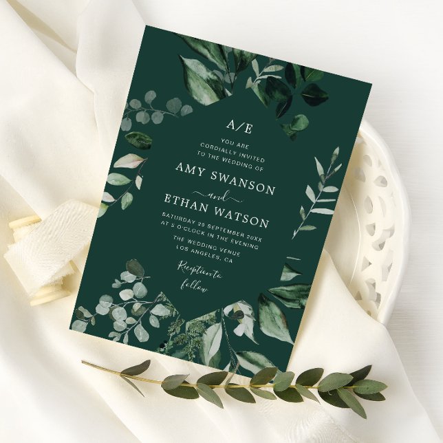 modern geometric frame greenery wedding invitation (Creator Uploaded)