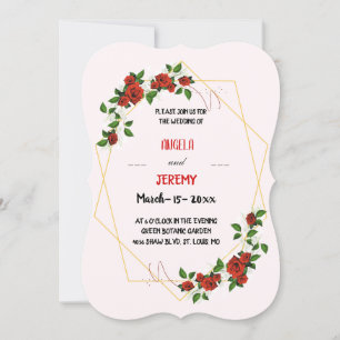 Modern Geometric Frame Nature Red Floral Wedding Invitation