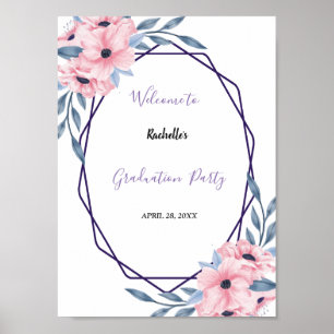 Modern Geometric Frame pink Floral Graduation Poster