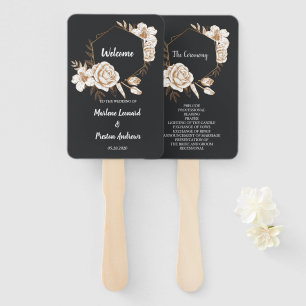 Modern Geometric Frame white floral Wedding Progra Hand Fan