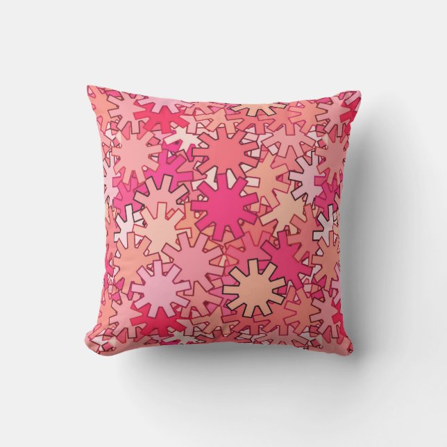Modern Geometric Gears, Coral Pink and Peach Outdoor Cushion (Front)