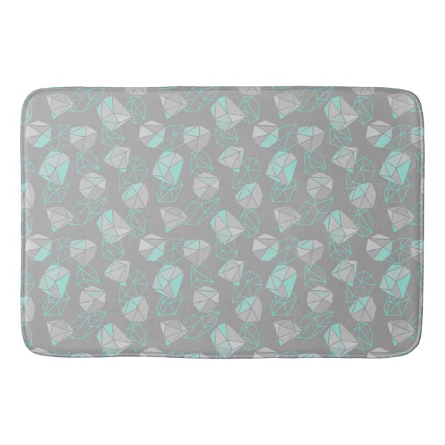 Modern Geometric Gems Pattern Grey & Aqua  Bath Mat (Front)
