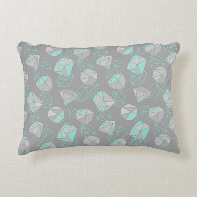 Modern Geometric Gems Pattern Grey & Aqua  Decorative Cushion (Front)