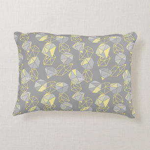 Modern Geometric Gems Pattern Grey & Yellow Decorative Cushion