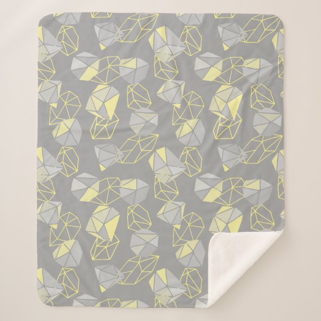 Modern Geometric Gems Pattern Grey & Yellow  Sherpa Blanket (Front)