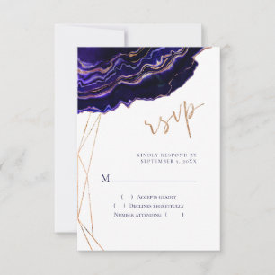Modern Geometric Geode Blue Purple Rose Gold Agate RSVP Card