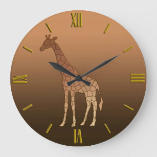 Modern Geometric Giraffe, Copper and Brown Large Clock