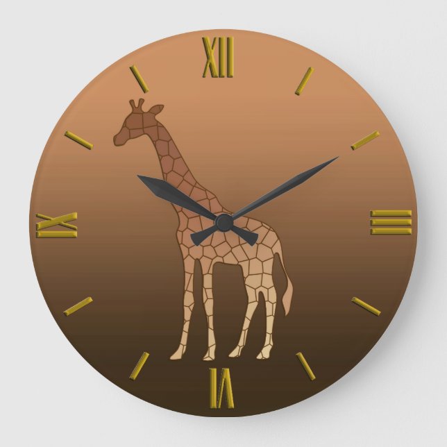 Modern Geometric Giraffe, Copper and Brown Large Clock (Front)