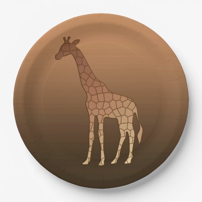 Modern Geometric Giraffe, Copper and Brown Paper Plate (Front)