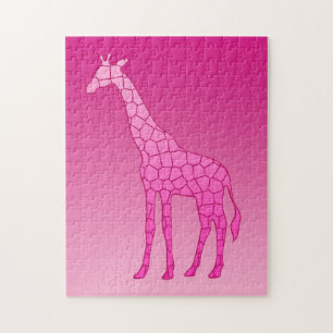 Modern Geometric Giraffe, Fuchsia and Light Pink Jigsaw Puzzle