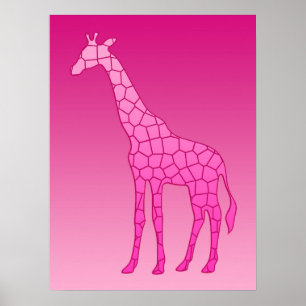 Modern Geometric Giraffe, Fuchsia and Light Pink Poster