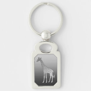 Modern Geometric Giraffe, Silver Grey / Grey Key Ring