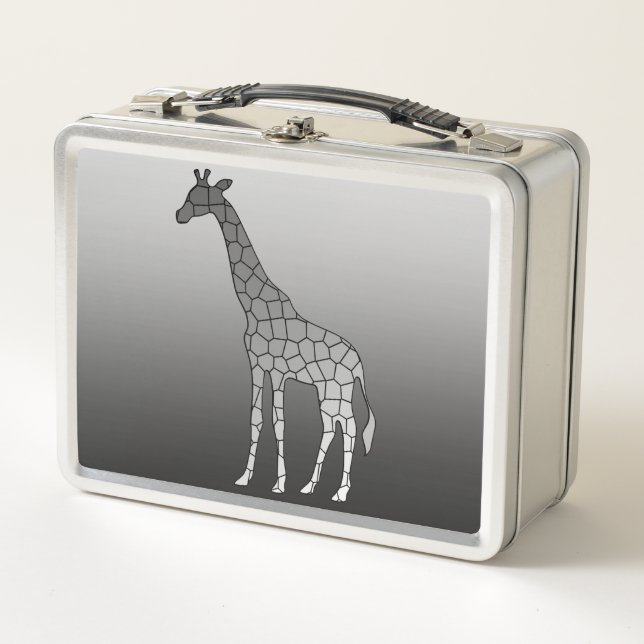 Modern Geometric Giraffe, Silver Grey / Grey Metal Lunch Box (Front)
