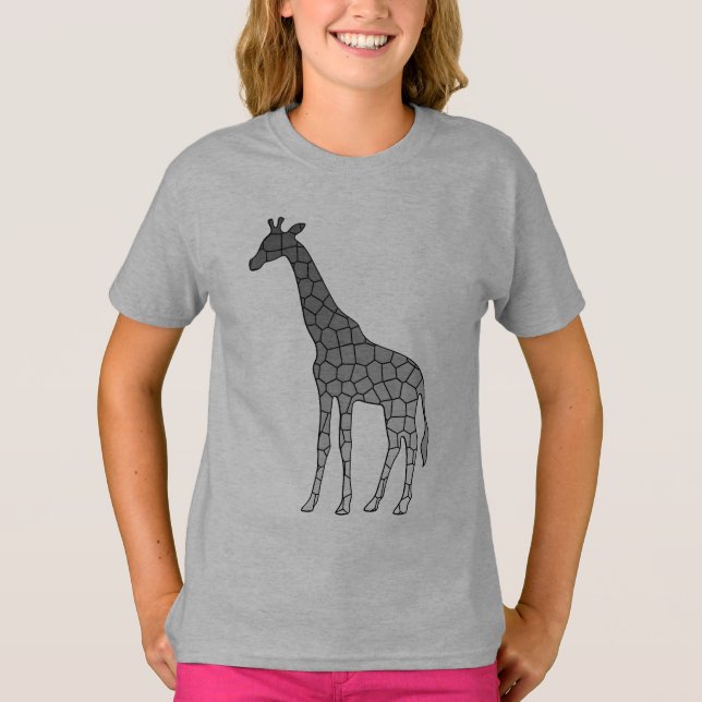 Modern Geometric Giraffe, Silver Grey / Grey T-Shirt (Front)