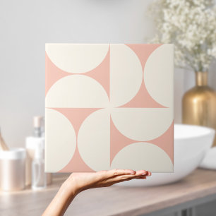  Modern Geometric Girly Coral Semi circles Tile