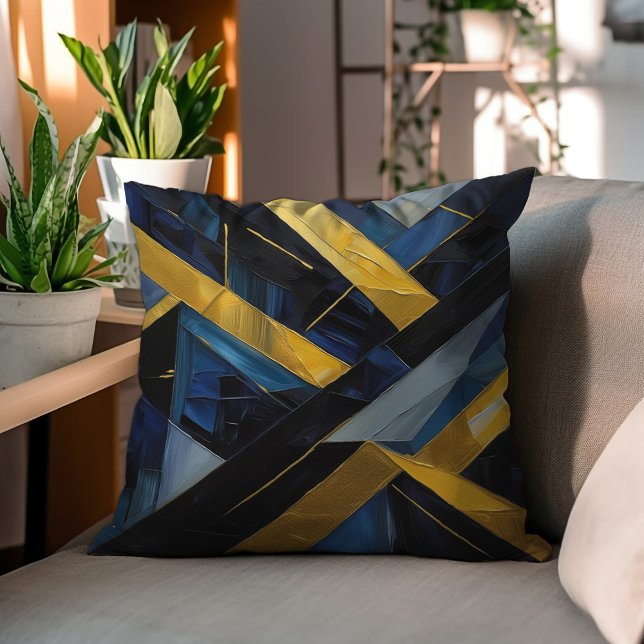 Modern Geometric Gold and Blue  Cushion (Creator Uploaded)