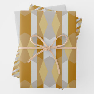 Modern Geometric Gold and Grey Wrapping Paper Sheet