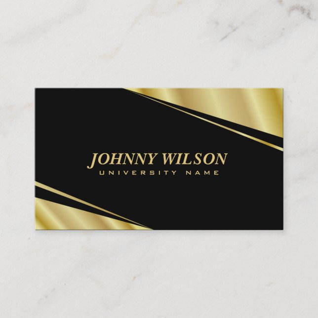 Modern Geometric Gold & Black Graduate Student Calling Card (Front)