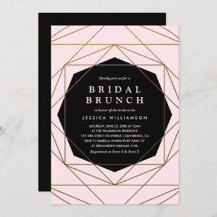 Modern Geometric Gold, Blush & Black Bridal Brunch Invitation