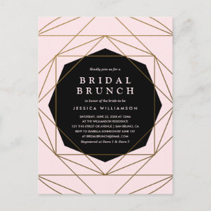 Modern Geometric Gold, Blush & Black Bridal Brunch Invitation Postcard