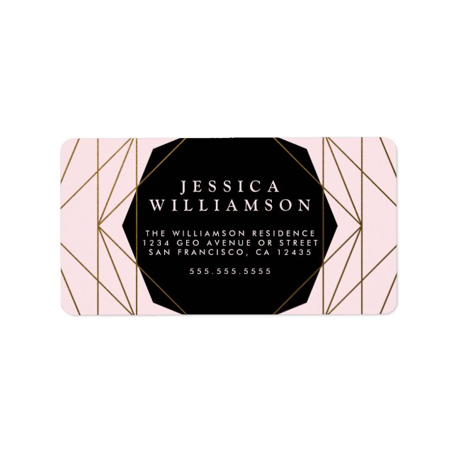 Modern Geometric Gold, Blush & Black Bridal Brunch Label (Front)