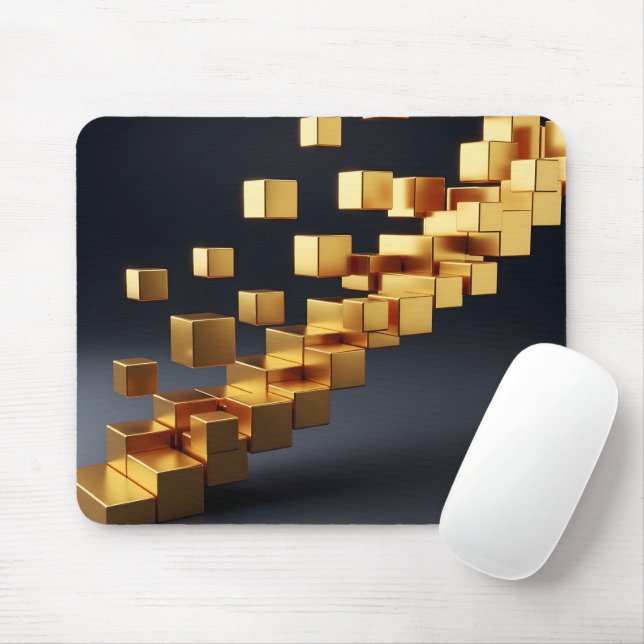 Modern Geometric Gold Cubes Growth Concept Mouse Mat (With Mouse)