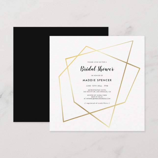 Modern geometric gold frame Bridal shower Invitation (Front/Back)