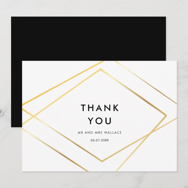 Modern geometric gold frame Thank you card (Front/Back)