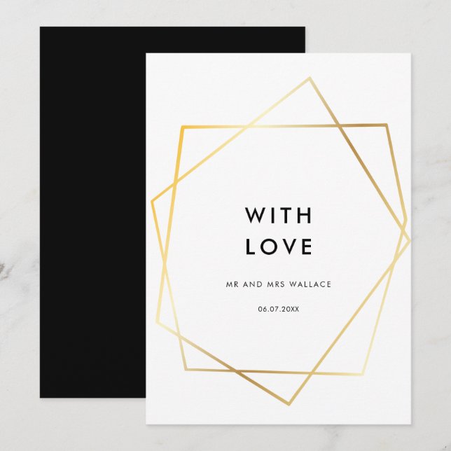 Modern geometric gold frame Thank you card (Front/Back)