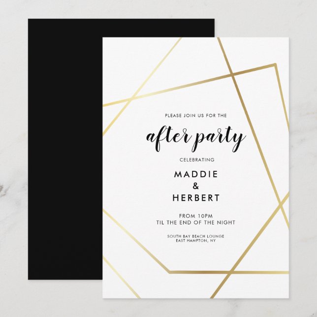 Modern geometric gold frame wedding after party invitation (Front/Back)