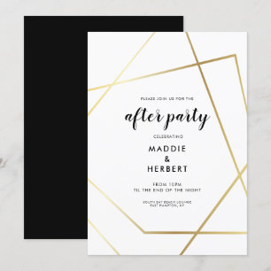 Modern geometric gold frame wedding after party invitation
