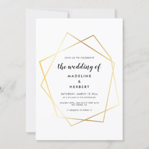 Modern geometric gold frame wedding invitation