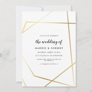 Modern geometric gold frame wedding invitation
