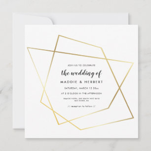 Modern geometric gold frame wedding invitation