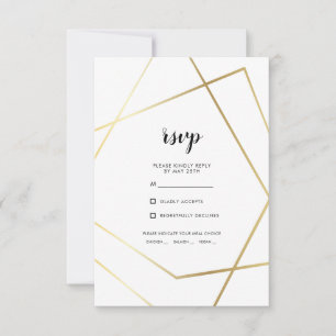 Modern geometric gold frame wedding meal choice RSVP card