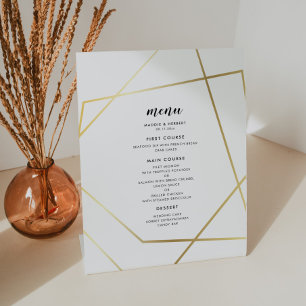 Modern geometric gold frame wedding menu pedestal sign