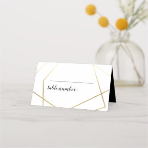 Modern geometric gold frame wedding place card