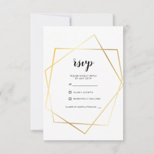 Modern geometric gold frame wedding RSVP card