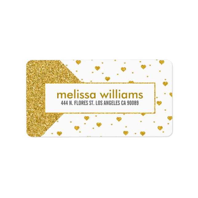 Modern Geometric Gold Glitter & Hearts Pattern Label (Front)