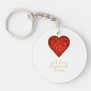 Modern geometric gold heart and red love key ring