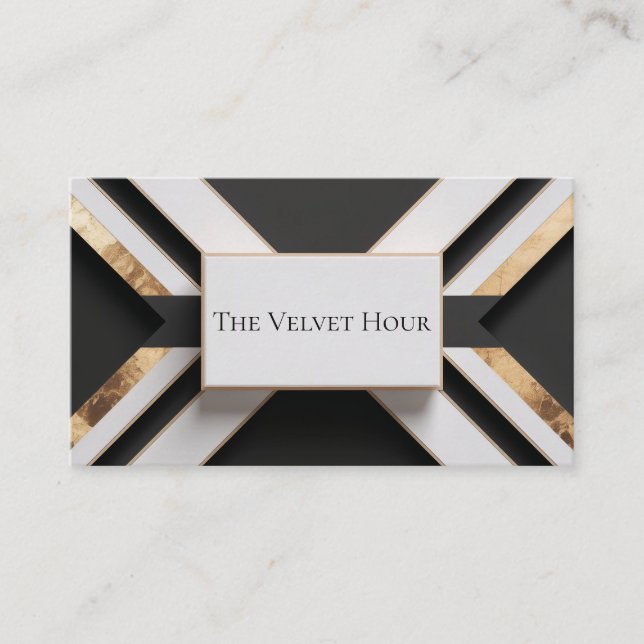 Modern Geometric Gold Leaf Black and White Business Card (Front)