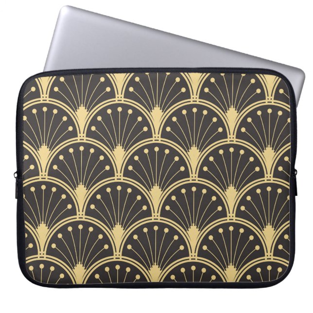 Modern Geometric Gold Lined Tiles Laptop Sleeve (Front)