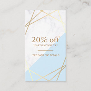 Modern Geometric Gold Marble Blue Coupon Vertical Business Card