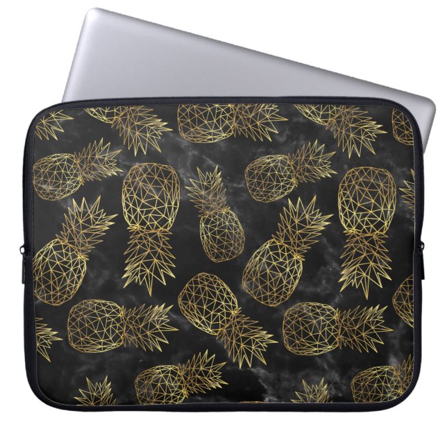 Modern geometric gold pineapples design laptop sleeve (Front)